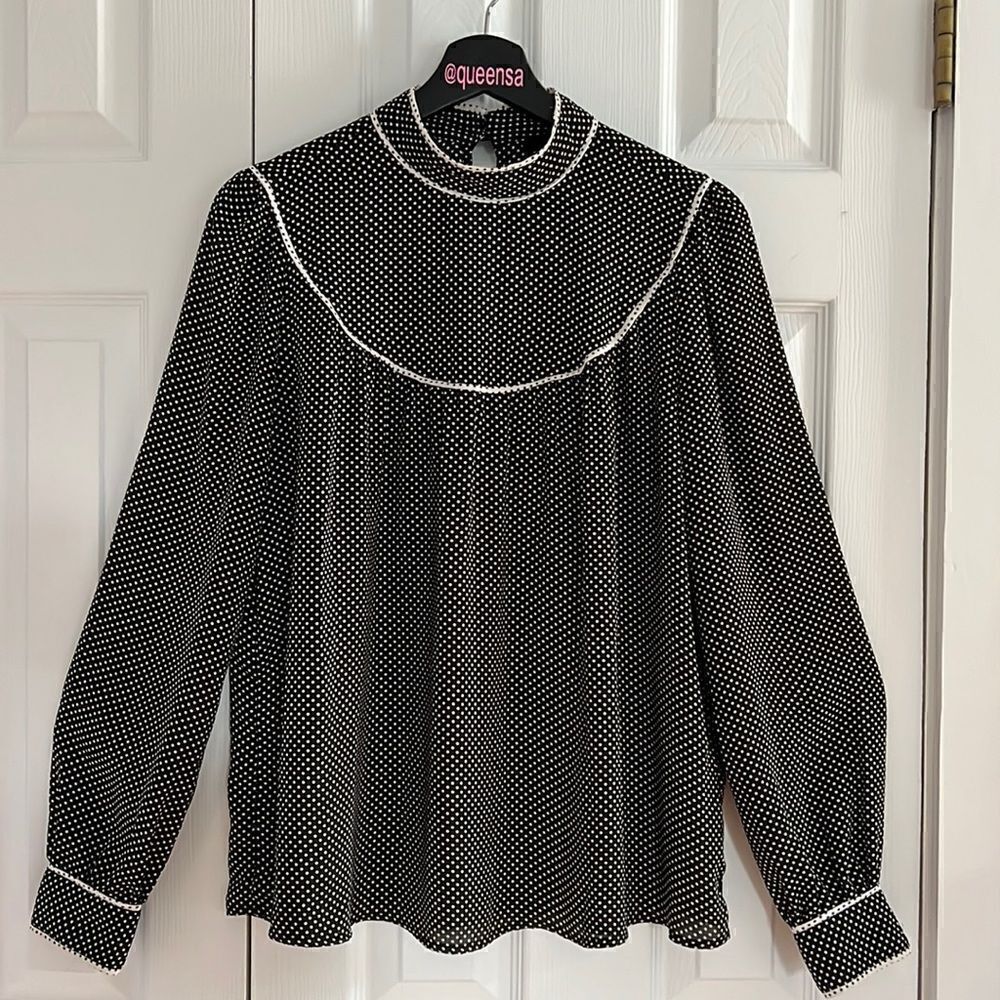 WHO WHAT WEAR Black Polkadot High Neck Blouse - Picture 1 of 16